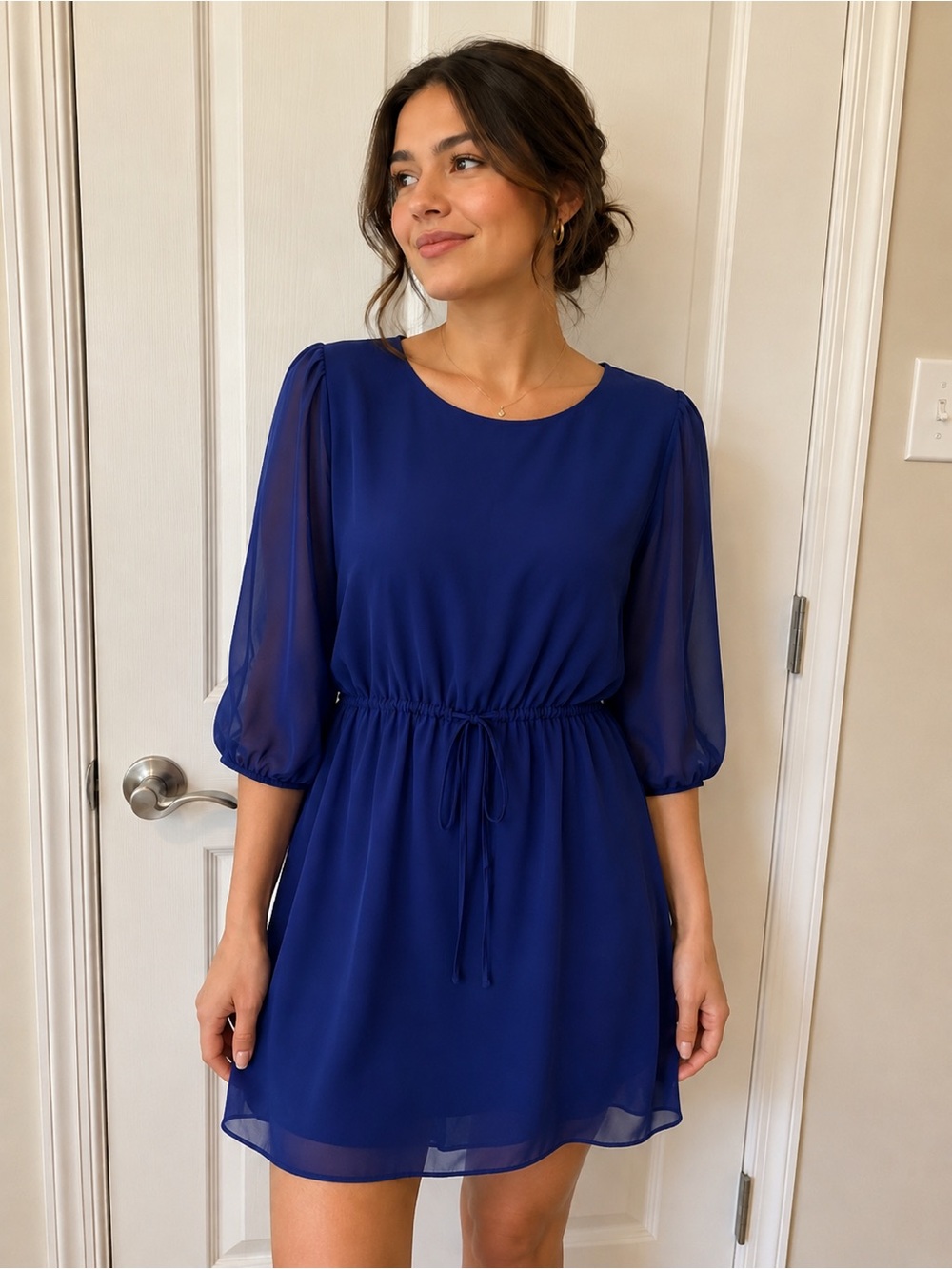 Enfocus Studio Royal Blue Chiffon Tie-Waist Mini Dress